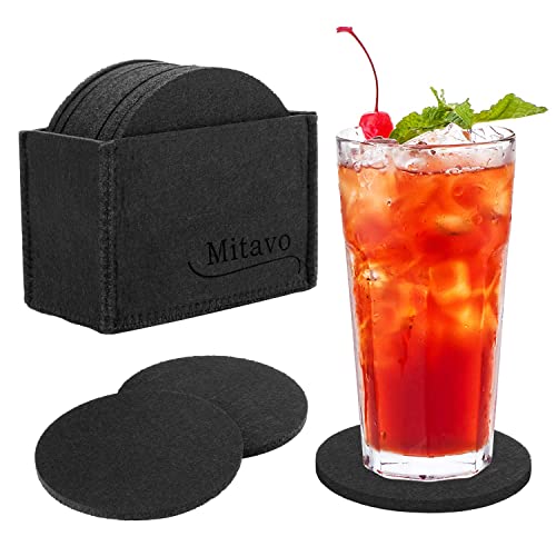 Mitavo Lot de 10 Dessous-Verres Ronds en Feutre avec boîte de Rangement, sous-Verres Noirs pour Verres, Boissons