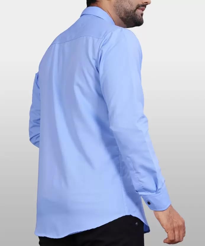 Image of CB-COLEBROOK Men's Regular Fit Solid Soft Touch Cotton Casual Shirt with Pocket Design with Spread Collar & Full Sleeves (Available in Plus Size)