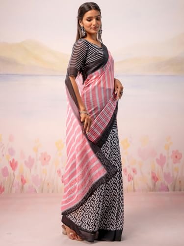 Image of Satrani Women's Linen Printed Ready To Wear Saree with Unstitched Blouse Piece