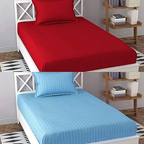 Image of Prime Collection 285 TC Combo Pack of 2 Single Sized (90x60) Satin Striped Bedsheet with 2 Pillow Cover Long Lasting Single Bedsheet for Hotel, Hospital and Home Use