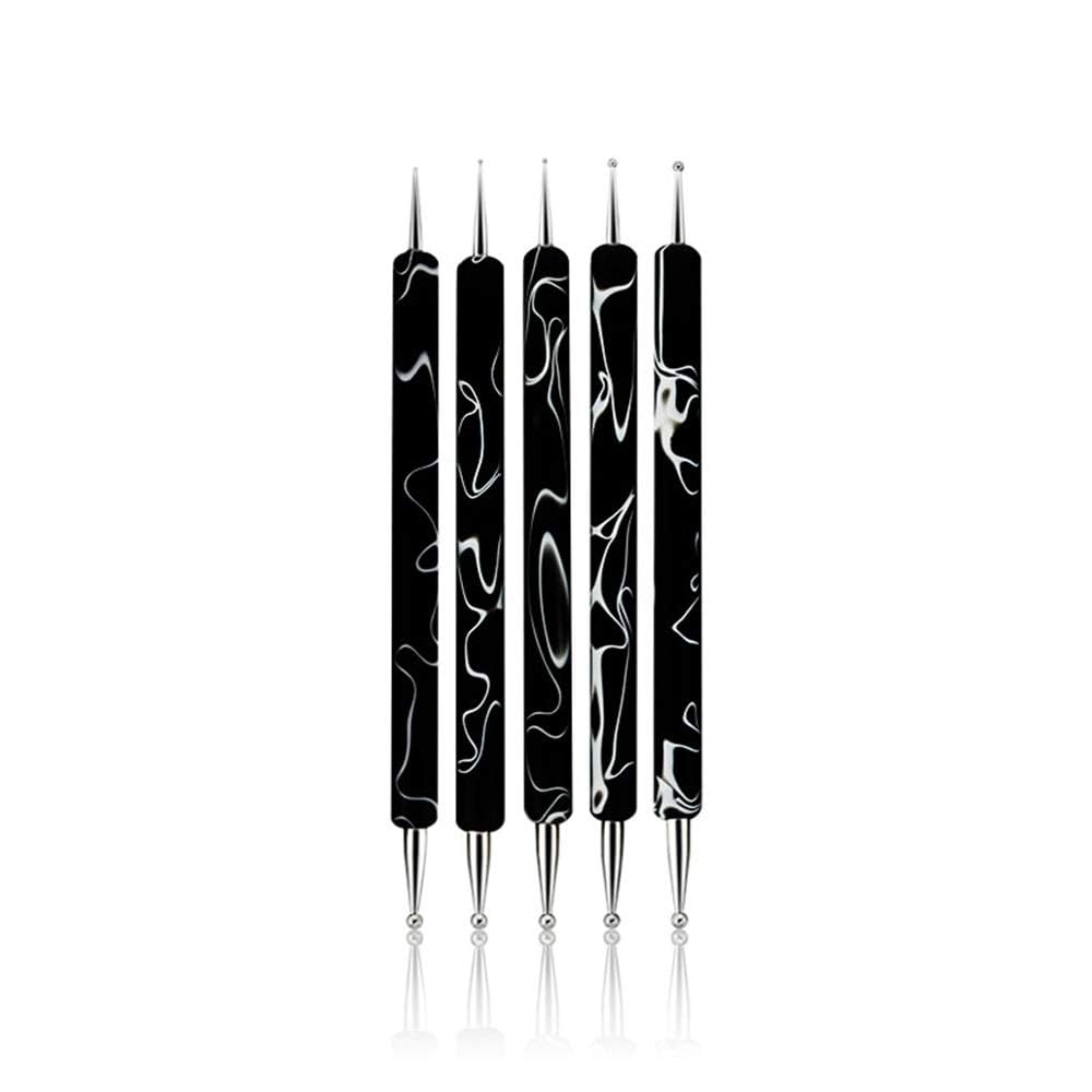 5Pcs Dotting Tools Nail Art Double-Ended Nail Dotting Tool Embossing Stylus Manicure Tools Nail Design, Painting, Sculpting & DIY Decorations Nail Art Tool (Black)