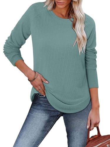 ONLYSHE Womens Shirts Long Sleeve Crewneck Tunic Tops Casual Lightweight Knit Solid Color Sweatshirts Trendy Blouse Basic Tee