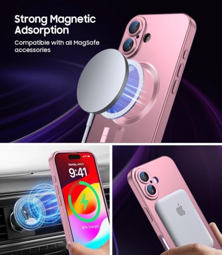 Image of DIZORO Magnetic Case for iPhone 16 Plus Case [Compatible with MagSafe][Built-in Camera Lens Protector] Slim Soft Silicone Bumper Shockproof Metallic Luster Back Cover Phone Case (Pink)