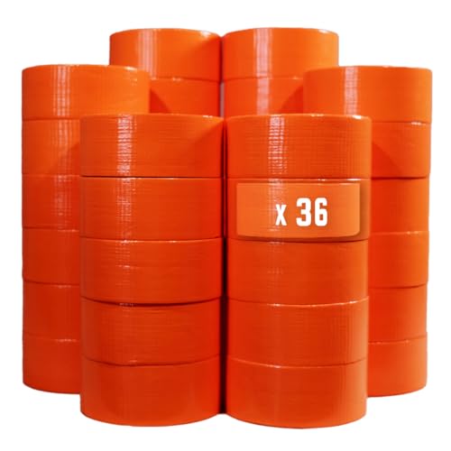 Tecplast Lot de 36 Rubans adhésifs toilés orange 50 mm x 33 m - Rouleau adhésif pour fixer les bâches, fils et câbles