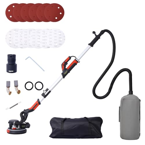 Drywall Sander Tool, Electric Drywall Sander with Vacuum Dust Collector 6.5A 780W 900-1800RPM Variable Speed, Wall Ceiling Extendable Foldable Handle LED Light Dustless Sanding System Professional