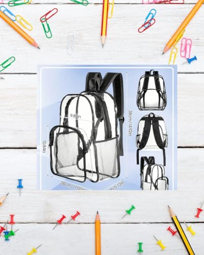 Transparent Backpack, With Water-Resistant PVC Plastic Material and Ruggedly Reinforced Shoulder Straps, Clear - Large Capacity for College Workplace - Black/Transparent2
