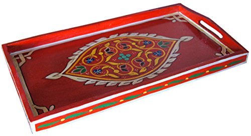 Handmade Moroccan Wood Tray Serving Painted Decorative with Handle for Tea Coffee Breakfast in Bed