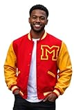 Hifa Jackets MJ King of Pop Thriller Red Wool Yellow Leather M Logo Varsity Letterman Rock Star Bomber Jacket (US, Alpha, Large, Regular, Regular, Red & Yellow)