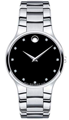 Movado Men's Serio Stainless Steel Black Dial Diamonds Marker Museum Dial Slim Watch