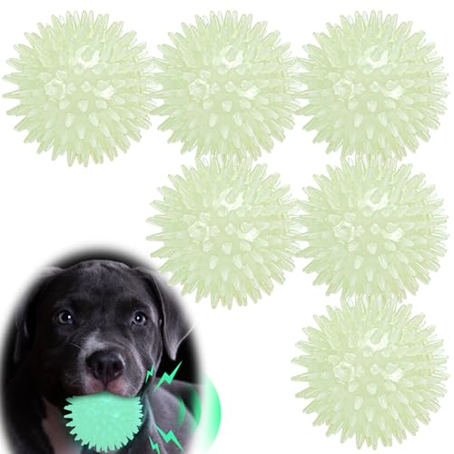 LECHONG 6-Pack Glow in The Dark Squeaky Dog Balls Spiky Dog Toy Balls Durable Glowing Rubber Fetching Ball for Small & Medium Dogs Nighttime Playing Indoors & Outdoors
