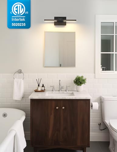 Image of NIORSUN 15.7 Inch Modern Bathroom Light Fixture, 20W 5CCT Dimmable LED Black Bathroom Vanity Lights Over Mirror, Vanity Lights for Bathrooms Restroom Mirror- ETL Certified