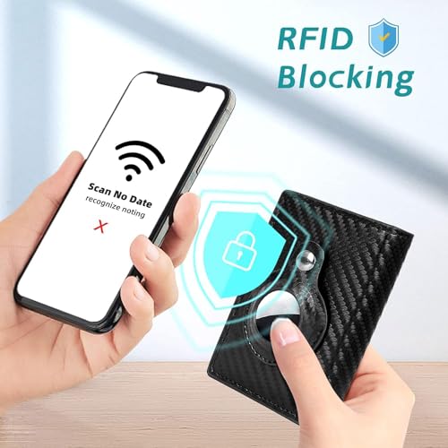 FADACHY Mens Wallet with Holder,Minimalist Card Holder,Carbon Fiber RFID Technology Credit Card Holder for Women Men with ID Windows,Stealth Holder3