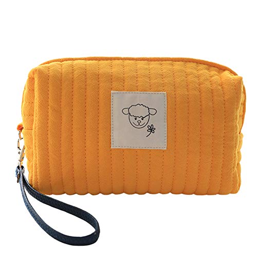 HOYOFO Travel Makeup Bag for Women Portable Cotton Make Up Pouch with Handle Cosmetic Beauty Bag, Orange