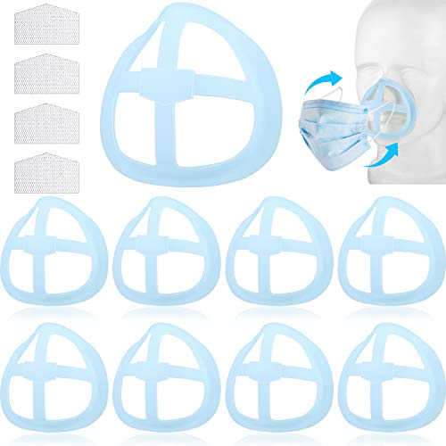 20 Pieces Nose Pads Lipstick Protection Bracket Internal Protective Support Bracket 3D Face Nose Mouth Bracket with 20 Pieces Hook and Loop to Increase Breathing Space Help Breathe Smoothly (Blue)