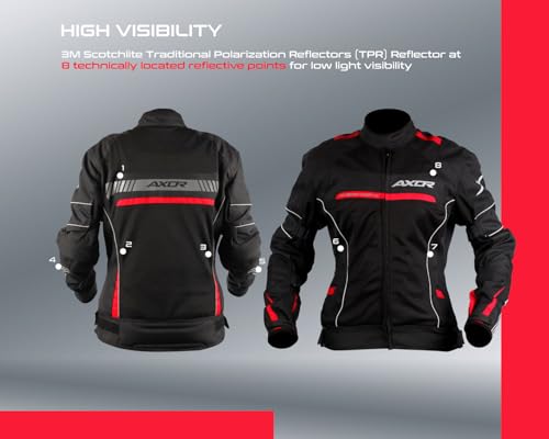 Image of Axor Diva Riding Jacket MaxTec 600-D Textile for Women equipped with -Tech C.E. level 2 protectors at the elbows /shoulders /back and high tenacity mesh fabric for maximum ventilation-Black Red-L