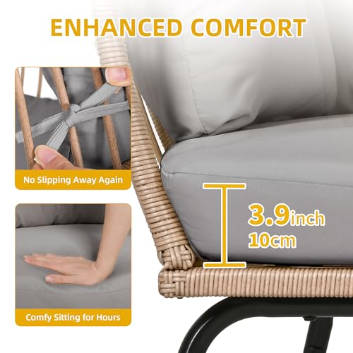 DWVO Outdoor Egg Chair with 2-in-1 Footrest, Patio Wicker Basket Chair with Ottoman, Indoor Egg Chairs with Cushion, Boho Cocoon Chair for Outside, Bedroom, Grey