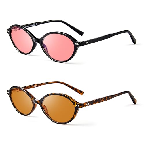 Image of Fluorescent-41 Pink Tinted Blue Light Blocking Glasses for Migraine, Light Sensitivity, Photophobia JF5002