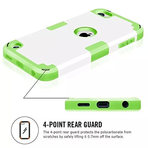 Case For Ipod Touch 5 Case For Ipod Touch 6 Case, Dual Layered 3 In 1 Hard Pc Case + Silicone Shockproof Heavy Duty High Impact Armor Hard Case Cover For Apple Ipod Touch 5 6Th Generation (White 8 ) #TOP3