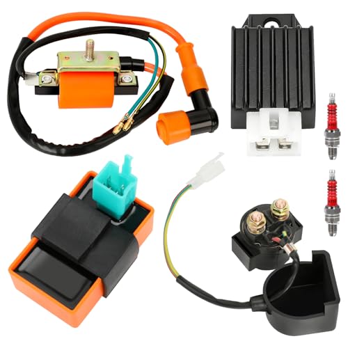 Image of GREHUA Ignition Coil CDI Box Starter Solenoid Relay Voltage Regulator Compatible with Tao tao Coolster 110cc 125cc Chinese ATV Quad 4 Wheeler SSR Lifan Kazuma 4 Stroke Go Kart Dirt Bike Parts (Orange)