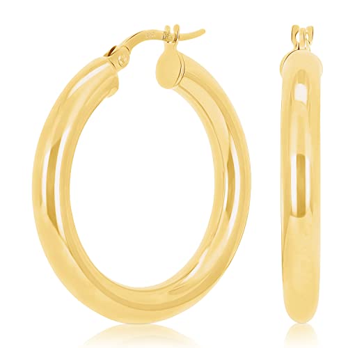 Image of Italian 14k Yellow Gold High Polished Round Hoop Earrings