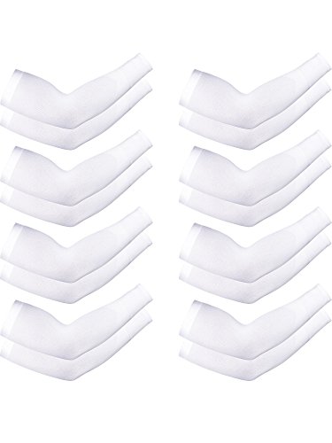 Boao 8 Pairs Unisex Arm Sleeves UV Sun Protection Cooling Sleeves for Driving Jogging Golfing Riding Outdoor Activities (White)