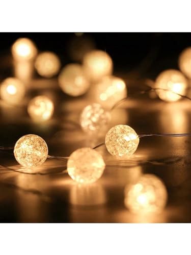 Cordão Fio Led 20 Bolinha Cristal 2m Fio de Cobre Prateado Branco-Quente Alimentação 2 Pilhas AA Amb