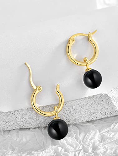 Image of 14K Gold /White Gold Plated Minimalist Pearl Hoop Earrings,Huggies Dangle Earrings Jewelry