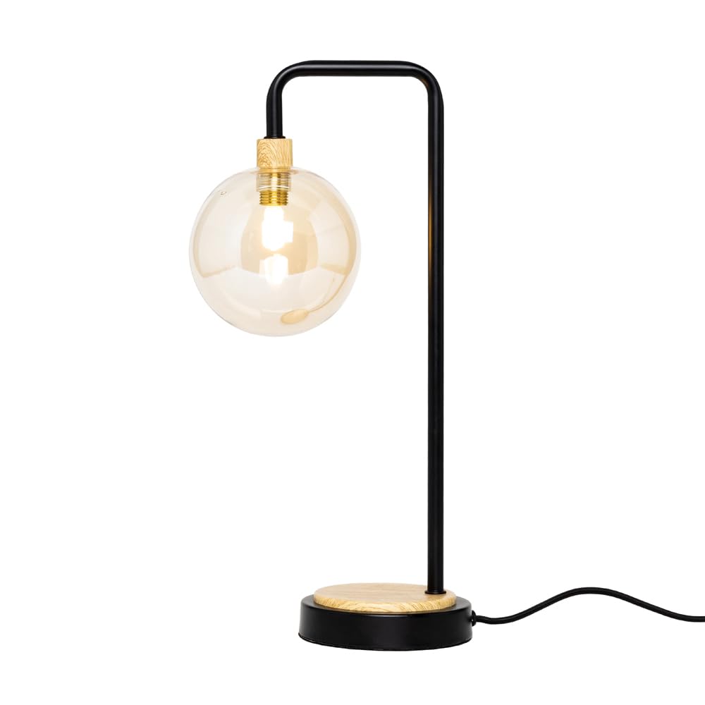 LITECRAFT Melior Table Lamp Industrial Base with Champagne Tint Glass Shade - Black