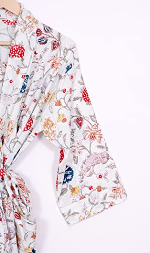 Image of Pure 100% Cotton Robe For Womens Bathrobe Dressing Gown Long sleepwear Free Size Kimono
