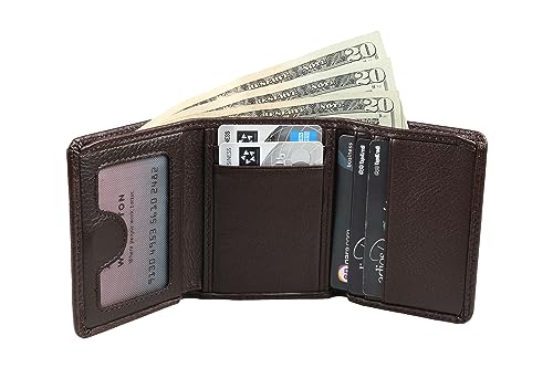 grande 1414 Genuine Leather Small Triifold Wallet For Men Minimalist Slim Card Holder with Magnetic Closure (Dark Brown)3