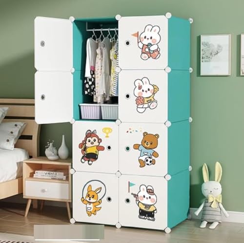 Image of Plastic Wardrobe for Kids Clothes - Durable, Easy to Use Anti-Skid & Non-Slip Effective Professional Collapsible Wardrobe, Plastic Cupboard for Kids, Foldable Almirah (Blue-J5, 8 Door)