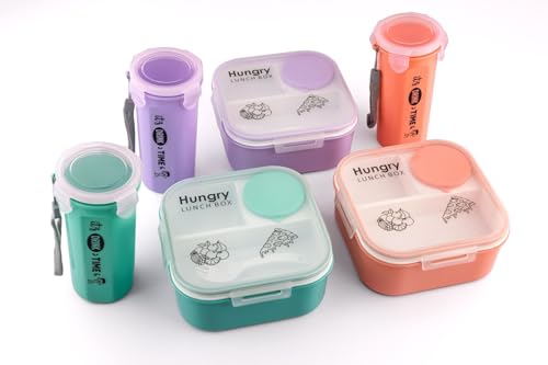 Image of Leakproof Lunch Box for Office & School | 4 Compartment Food Storage Container with Spoon | BPA Free Plastic Tiffin Box with Airtight Lid | Microwave Safe Meal Prep Box for Kids & Adults (Pink)