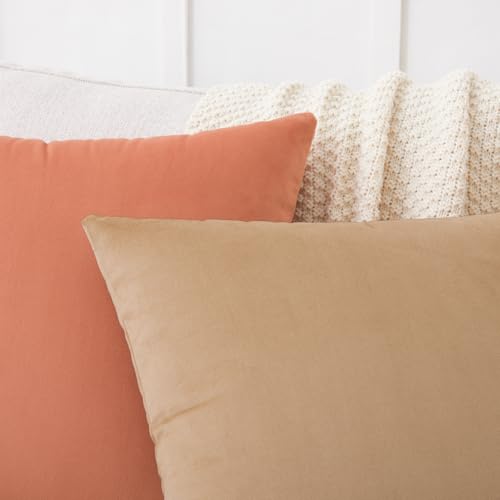 Image of Mixhug Decorative Throw Pillow Covers, Velvet Cushion Covers, Solid Throw Pillow Cases for Couch and Bed, Tan, 26 x 26 Inches, Set of 2