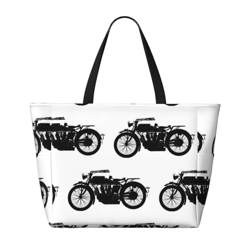 Cool Crazy White Black Motorcycle Pattern Beach Bag Women Tote Bag Pool Bag With Zipper For Gym Grocery Travel With Wet Pocket2