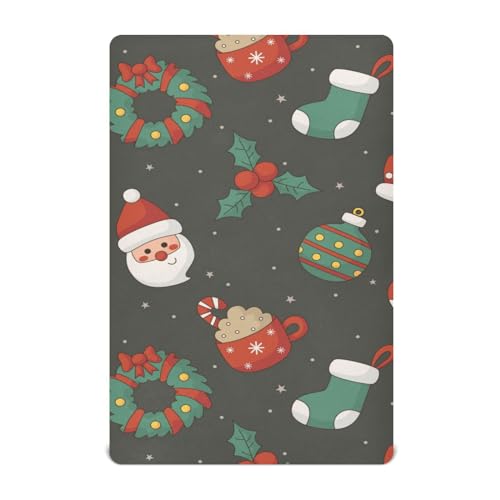 Moudou Christmas Santa Claus Playard Sheet for Boy Girls, Soft Breathable Fitted Toddler Sheet for Standard Playard Bed Mattress, 39 x 27 x 5 Inch