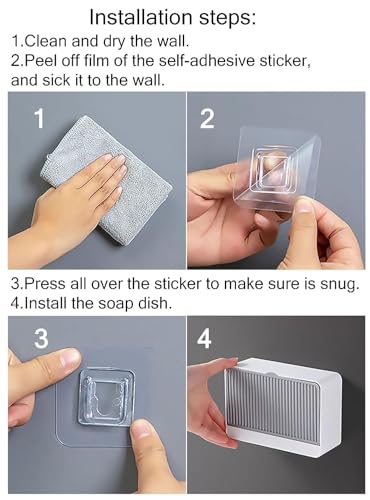 Image of Wall Mounted Soap Box with Flip Cover and Drain Tray | Detachable Inner Support | Adhesive Sticker Installation | ABS Soap Holder for Bathroom (1 pcs Wall Mounted Soap Box-Small)