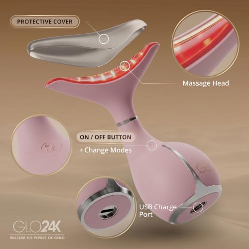 Image of GLO24K LED Facial Massager for Face & Neck - Beauty Wand with LED Light, Vibration & Warm Massage - Cosmetic Skincare Tool