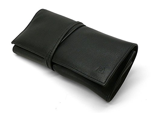 Black Leather Roll up Case with Tie for Manicure Tools by GERmanikure