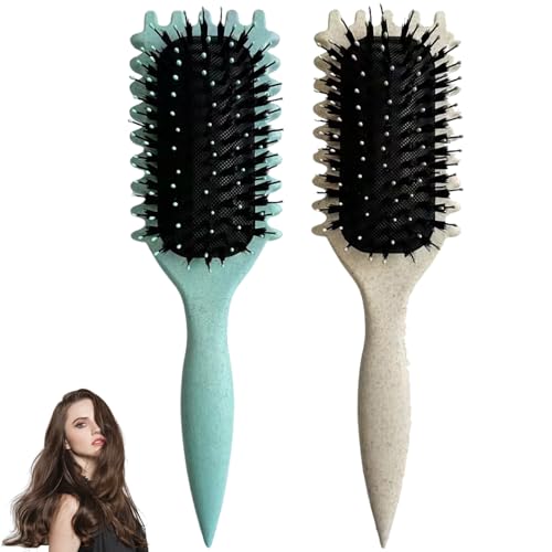 agogue 2-in-1 Lockenbürste, Curly Hair Und Brush Locken Bürste, Sehr Praktisch, Bounce Curl Brush, Gute Leistung, Haarkämmen, Bouncy Curl Pinsel, Unisex – Erwachsene, Beige und Grün