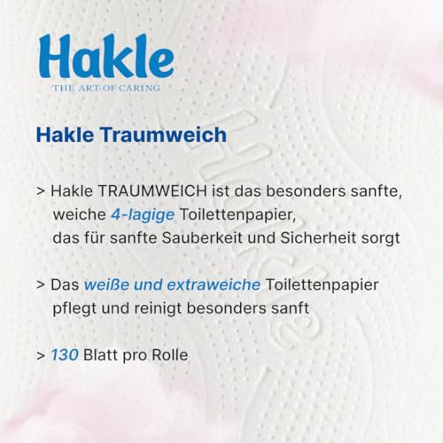 Hakle Traumweich Toilettenpapier – 16 Rollen, 130 4-lagige Blatt pro Rolle, Sanfte Reinigung für Wohlbefinden