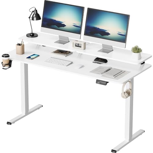 Furmax Electric Standing Desk with Monitor and Laptop Workstation...