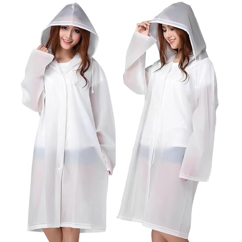 Rixotix Rain Poncho Raincoats for Adults, 2 Pack Reusable Rain Jacket Rainwear with Hoods and Sleeves, Waterproof for Emergency, Outdoors, Camping(COLOR:transparent)