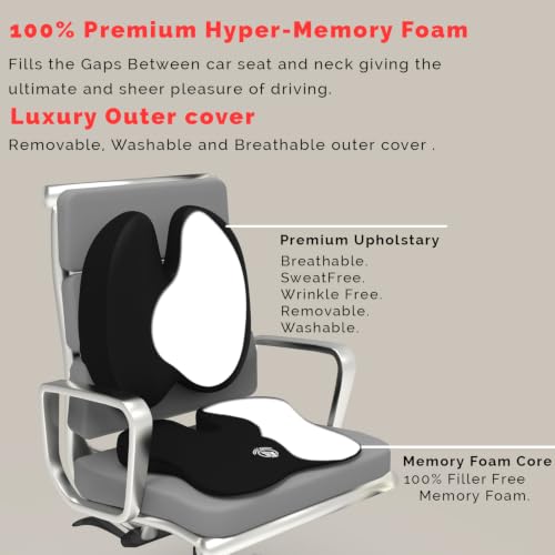 Image of MRRON Car Seat and Coccyx Pillow Kit Memory Foam Back Support and Siting Cushion Ergonomic Adjust Sitting Position Relief Pain for Car or Office Chair (Black, Backpro)