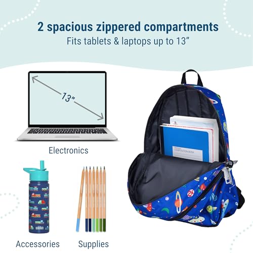 Image of Wildkin 15 Inch Backpack for Kids, Out of this World | Ages 5-10, padded straps, side water bottle pocket - coordinates with matching Wildkin lunch boxes and water bottles