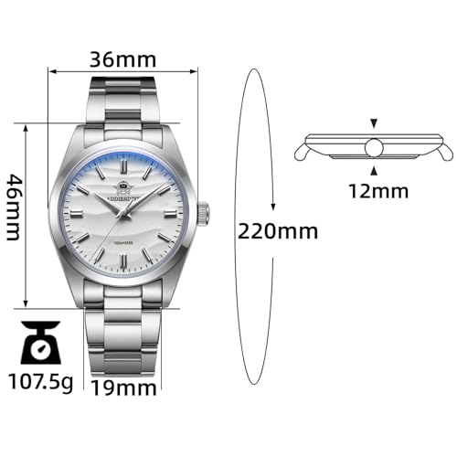 ADDIEDIVE 36 mm zegarek kwarcowy, prosty zegarek na rękę dla mężczyzn i kobiet, mechanizm kwarcowy VH31 KI Mineral Bubble Conves Crystal Wodoodporny 100M AD2030, biała, Bransoletka