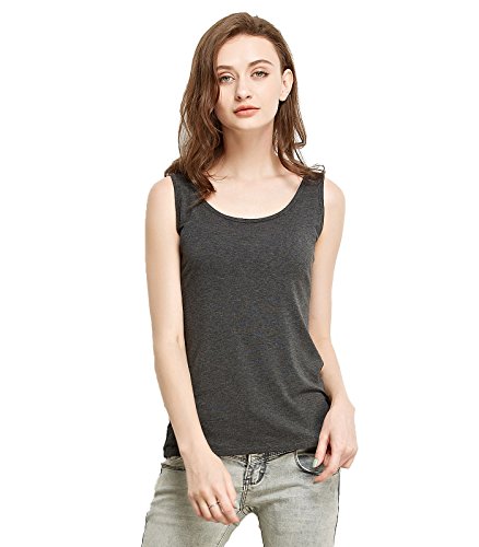 Liang Rou Women's Mini-Ribbed Stretch Scoop Neck Tank Top Dark Gray Small (US 2 4 6)