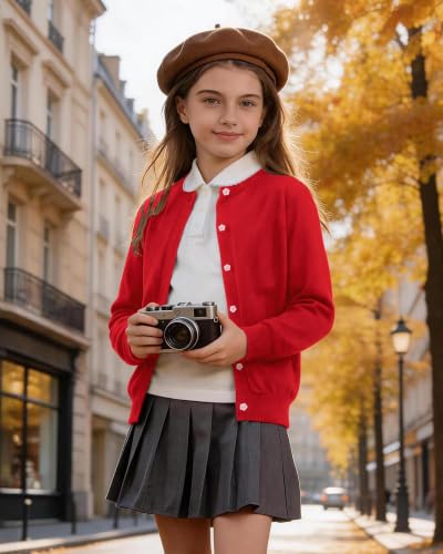 Image of Girls Cardigan Sweater School Uniforms Toddler Long Sleeve Button Knit Solid Sweaters Tops