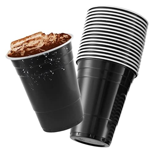 Image of Tickles Pack of 20, Beer Pong Glasses with Free Ping Pong Balls Set, Easy Grip Reusable Drinking Party Cups for Iced Tea, Punch, Cocktail, Couple, Ladies Games (Color: Black Size: 475 ml)
