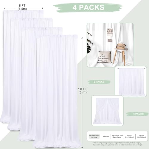Image of White Backdrop Curtains 4 Panels 5ft x 10ft Photo Polyester Backdrop Drapes for Wedding Party Background Decorations
