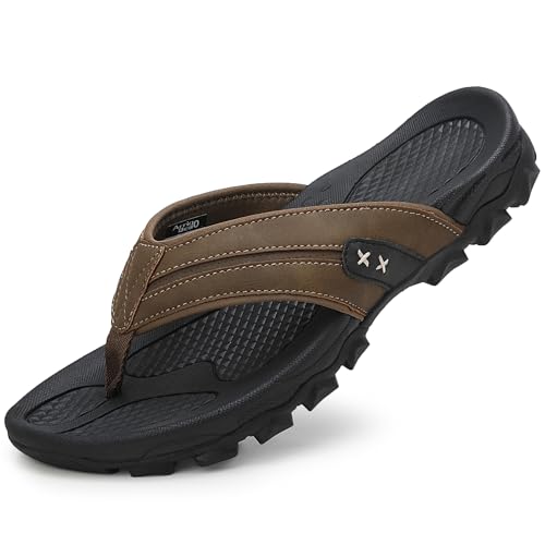 ARRIGO BELLO Chanclas Hombre Flip Flops Chancletas Sandalias Verano Beach Vestir Antideslizante Piel Cuero Talla 41 46(A marrón oscuro,Talla 42)